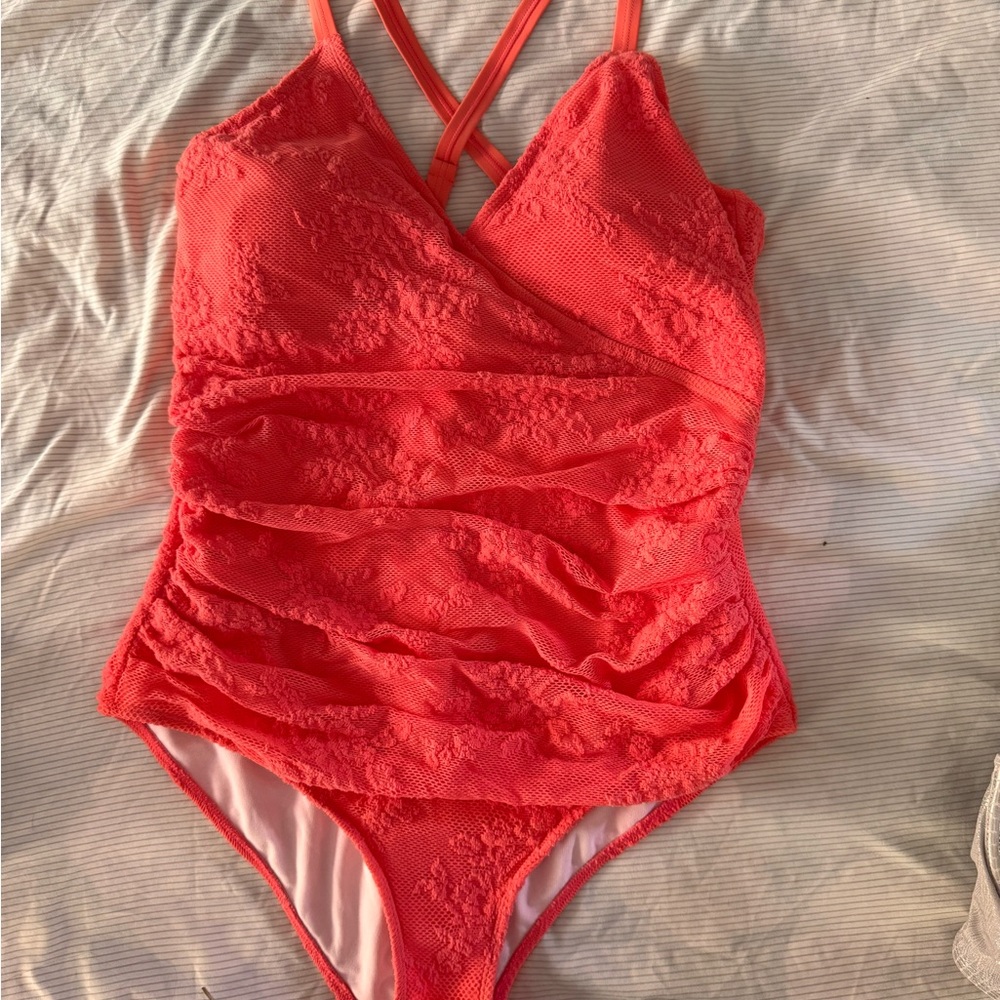 Coral Textured Swimsuit